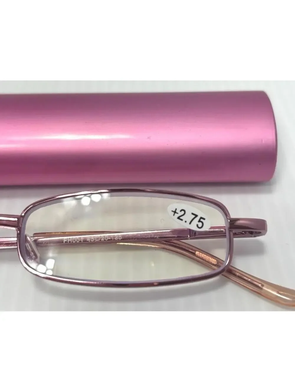 +2.75 Reading Glasses Pink Slim Metal Frame with Matching Hard Case Portable